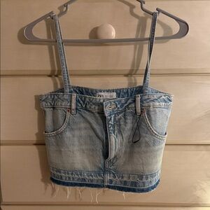 Zara Denim Crop Top with Straps